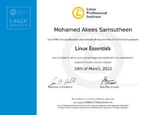 Linux Essentials certificate image