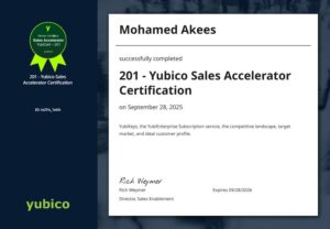 201 – Yubico Sales Accelerator Certification certificate image