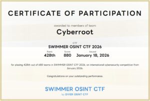 SWIMMER OSINT CTF 2026 certificate image