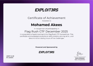 Flag Rush Monthly CTF for December 2025 certificate image