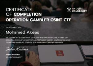 OPERATION GAMBLER OSINT CTF certificate image