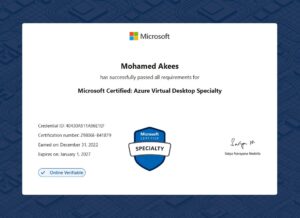 Microsoft Certified: Azure Virtual Desktop Specialty certificate image