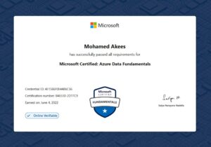 Microsoft Certified Azure Data Fundamentals certificate image