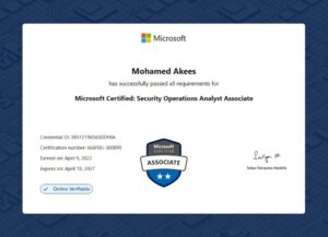 Microsoft Certified Security Operations Analyst certificate image